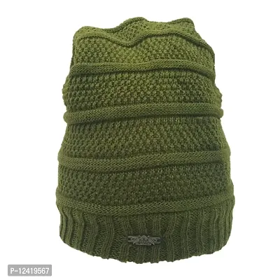 Buttons  Bows Winter Knitted Beanie Cap with fleece, Unisex Cap for Men  Women (Green, 1)-thumb4