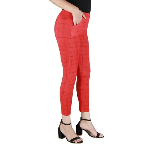 WON NOW Checked Printed Jeggings - Pants for Women and Girls Cotton Lycra Blend Formals/Casual and Stretchable fit (Free Size - Waist Size Upto 28 inch to 32 inch)(fits to s, m, l Size)