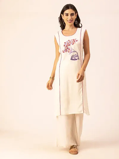 Stylish Rayon Embroidered Sleeveless Kurti