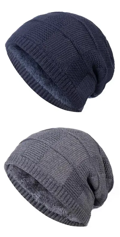 Buttons and Bows Winter Unisex Short Beanie Cap Combo for Men, Women