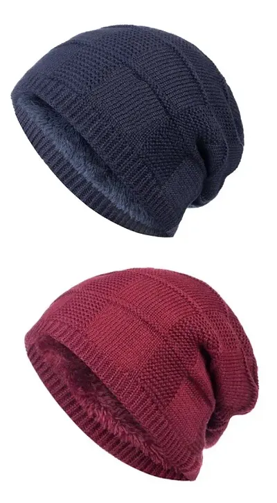 Buttons and Bows Winter Unisex Short Beanie Cap Combo for Men, Women