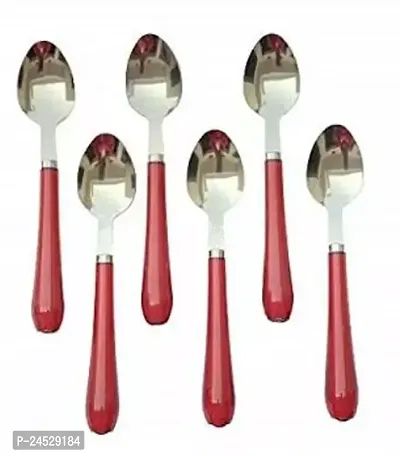 6-Pieces Set of Table Spoon for Kitchen and Dining Table Stainless Steel with Shiny Purple Fancy Plastic Handle Spoon Set for Trendy Lunch Dinner Table Spoon (Set of 6) Pack of 1-thumb0