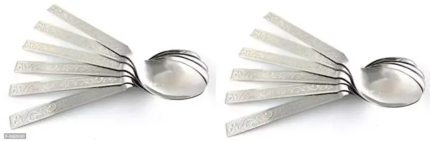 Deluxe Stainless Steel Dinner/Table Spoons - Set of 12 - 15.5 cm Length - Elegant Silver Finish