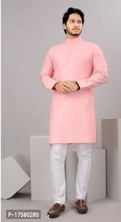 Stylish Pink Cotton Embellished Kurtas For Men