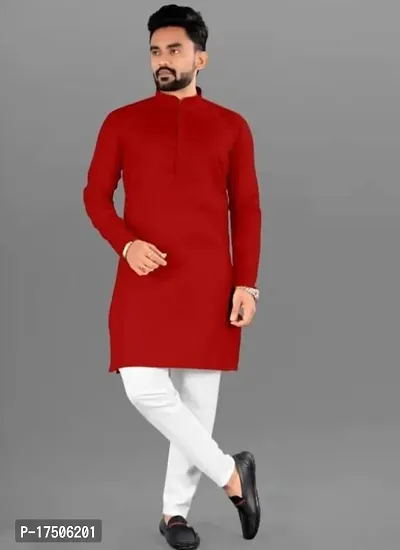 Stylish Maroon Cotton Embellished Kurtas For Men-thumb0