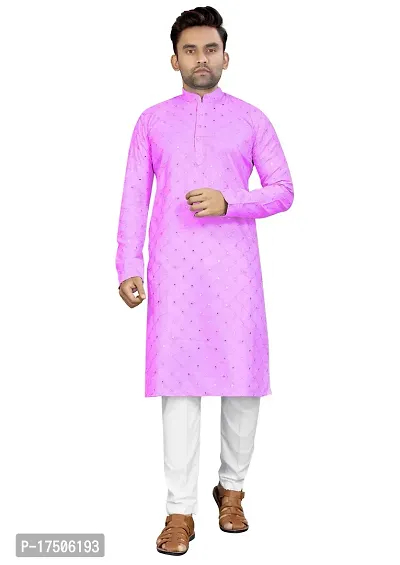 Stylish Purple Cotton Embellished Kurtas For Men-thumb0