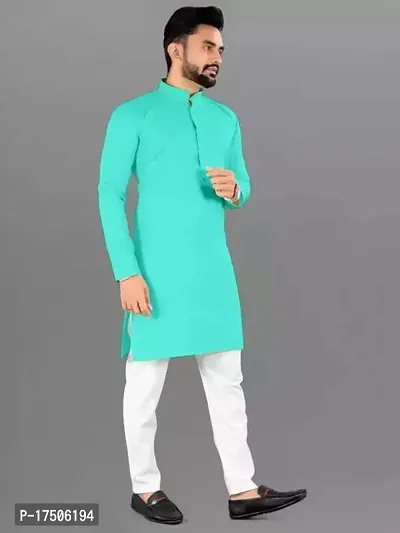 Stylish Green Cotton Embellished Kurtas For Men