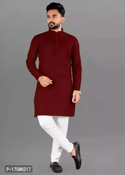 Stylish Maroon Cotton Embellished Kurtas For Men-thumb0