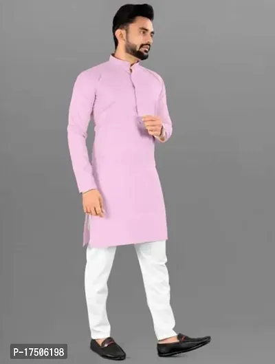 Stylish Peach Cotton Embellished Kurtas For Men