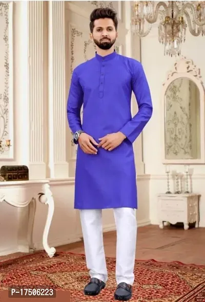 Stylish Blue Cotton Embellished Kurtas For Men