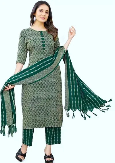 Stylish Khadi Kurta With Pant And Dupatta Set For Women