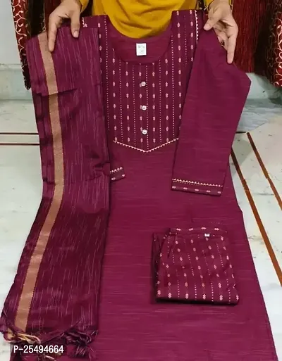 Trendy Designer Khadi Kurta Pant Set with Dupatta-thumb0