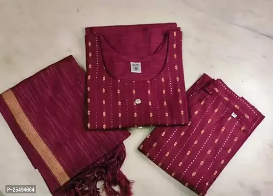 Trendy Designer Khadi Kurta Pant Set with Dupatta-thumb2