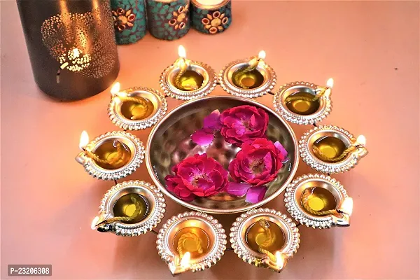 Diwali Diyas Metal Urli for Diwali Decoration Items for Home - 1 Pc Diwali Diya Metal for Home Decoration/Dipawali Decoration Items for Home/Diwali Gift Items Metal Diya for Puja-thumb0