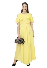 Milkyway Women's Lemon Georgette Solid Ruffled Maxi Dress-thumb3