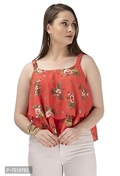 Milkyway Orange Printed polycrepe Layered top-thumb0