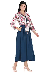 Stylish Blue Crepe Solid Dress And Shrug Set For Women-thumb3