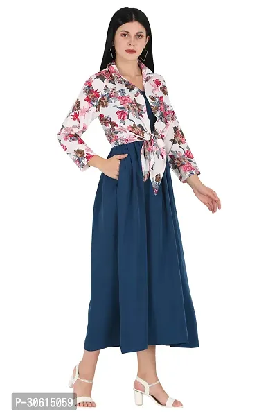 Stylish Blue Crepe Solid Dress And Shrug Set For Women-thumb4