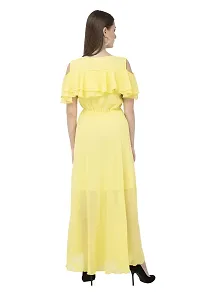 Milkyway Women's Lemon Georgette Solid Ruffled Maxi Dress-thumb4