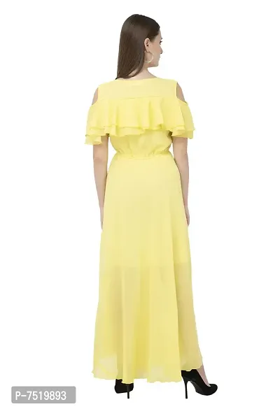 Milkyway Women's Lemon Georgette Solid Ruffled Maxi Dress-thumb5