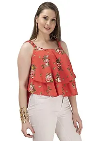 Milkyway Orange Printed polycrepe Layered top-thumb3