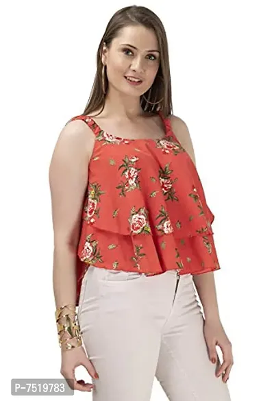 Milkyway Orange Printed polycrepe Layered top-thumb4