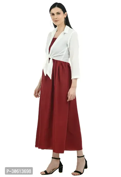 Stylish Maroon Crepe Solid Dress and Shrug Set For Women-thumb4