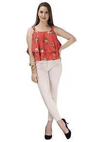 Milkyway Orange Printed polycrepe Layered top-thumb1