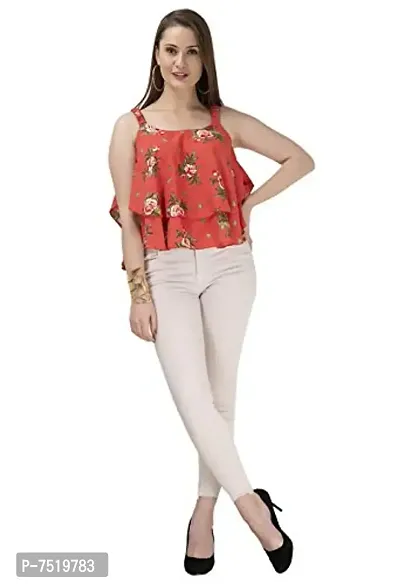 Milkyway Orange Printed polycrepe Layered top-thumb2