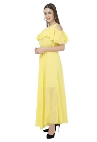 Milkyway Women's Lemon Georgette Solid Ruffled Maxi Dress-thumb1