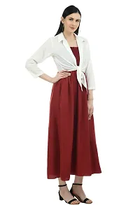 Stylish Maroon Crepe Solid Dress and Shrug Set For Women-thumb4