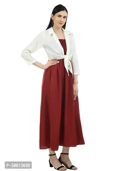 Stylish Maroon Crepe Solid Dress and Shrug Set For Women-thumb5