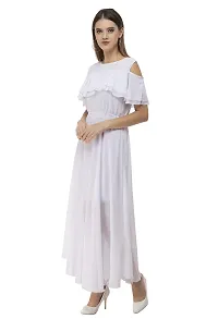 Milkyway Women's White Georgette Solid Maxi Dress-thumb1