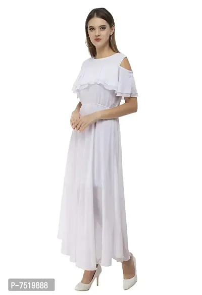 Milkyway Women's White Georgette Solid Maxi Dress-thumb2