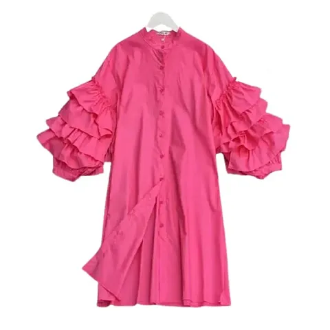 Milkyway Women Stylish and Trendy Button up Ruffled Sleeve Dress