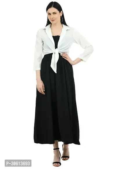 Stylish Black Crepe Solid Dress and Shrug Set For Women-thumb0