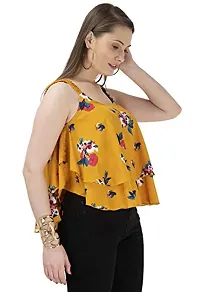 Milkyway Women's Printed Poly Crepe Layered Top |Yellow, Medium-thumb3