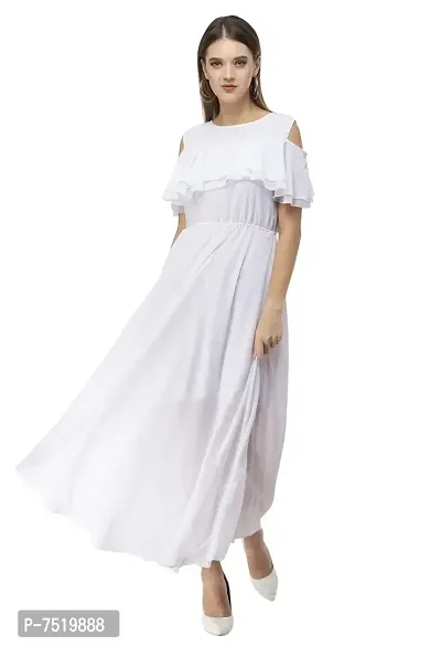 Milkyway Women's White Georgette Solid Maxi Dress