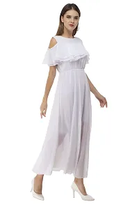 Milkyway Women's White Georgette Solid Maxi Dress-thumb2