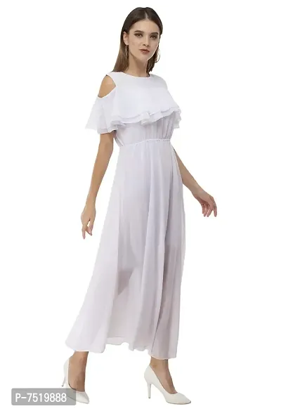 Milkyway Women's White Georgette Solid Maxi Dress-thumb3