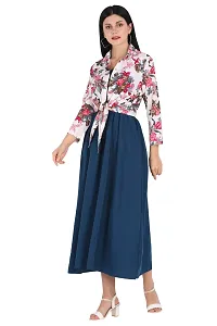 Stylish Blue Crepe Solid Dress And Shrug Set For Women-thumb2