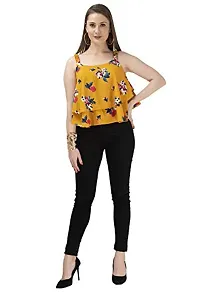 Milkyway Women's Printed Poly Crepe Layered Top |Yellow, Medium-thumb2