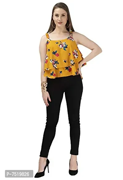 Milkyway Women's Printed Poly Crepe Layered Top |Yellow, Medium-thumb3