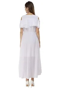 Milkyway Women's White Georgette Solid Maxi Dress-thumb4