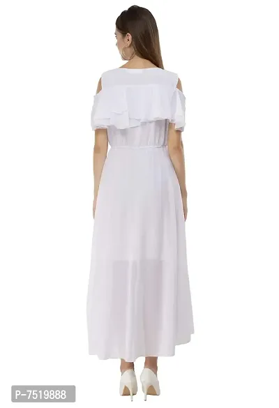 Milkyway Women's White Georgette Solid Maxi Dress-thumb5