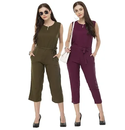 Milkyway Women's Olive,Maroon Rayon Jumpsuit (Pack of 2)