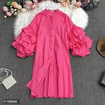 Milkyway Women Stylish and Trendy Button up Ruffled Sleeve Dress-thumb2