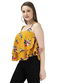 Milkyway Women's Printed Poly Crepe Layered Top |Yellow, Medium-thumb4