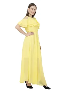 Milkyway Women's Lemon Georgette Solid Ruffled Maxi Dress-thumb2