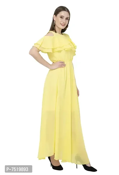 Milkyway Women's Lemon Georgette Solid Ruffled Maxi Dress-thumb3